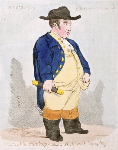 Uma Colheita Natural; Alias - A Norfolk Dumpling, publicado por Hannah Humphrey em 1791 (gravura à mão colorida) de James Gillray