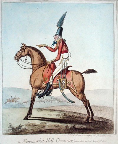 Um personagem de Newmarket Hill, desenhado no local, 18 de Agosto de 1802, publicado por Hannah Humphrey em 1804 (gravura colorida à mão) de James Gillray