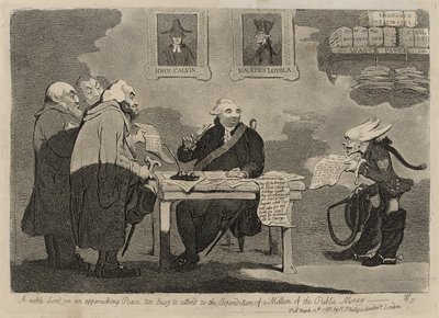 Um Nobre Senhor numa Aproximação de Paz demasiado Ocupado para Atender às Despesas de um Milhão do Dinheiro Público [verso] de James Gillray