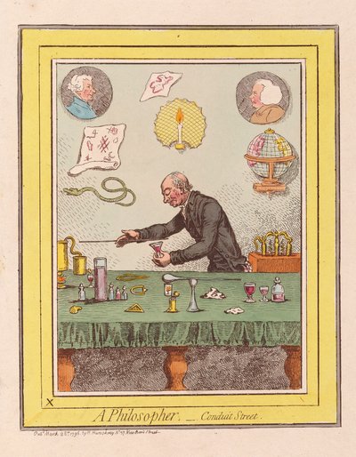 Um filósofo: Conduit Street, pub. 1796 (gravura colorida à mão) de James Gillray