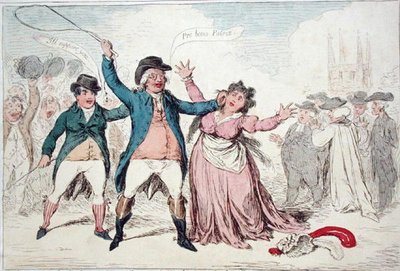 Uma Prova dos Sentimentos de refinamento de um carácter amável, ultimamente um Candidato a uma certa Cidade antiga (gravura colorida à mão) de James Gillray