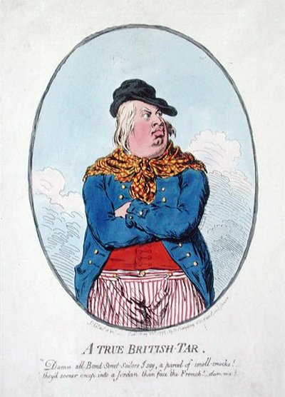 A True British Tar, publicado por Hannah Humphrey em 1795 (gravura colorida à mão) de James Gillray