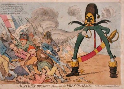 Bugaboo Funking the French Army, publicado por Hannah Humphrey em 1795 (gravura colorida à mão) de James Gillray