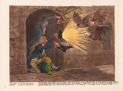 Bat capturando, pub. 1803 (gravura colorida à mão) de James Gillray