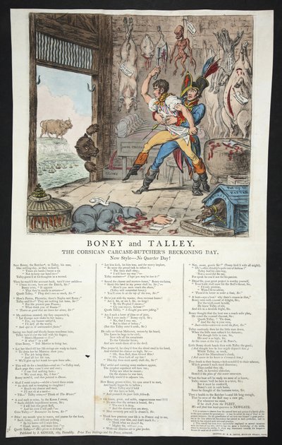 Boney e Talley, The Corsican Carcase-Açougueiros Reckoning Day - No Quarter Day !, pb. 1803 (gravura colorida à mão) de James Gillray