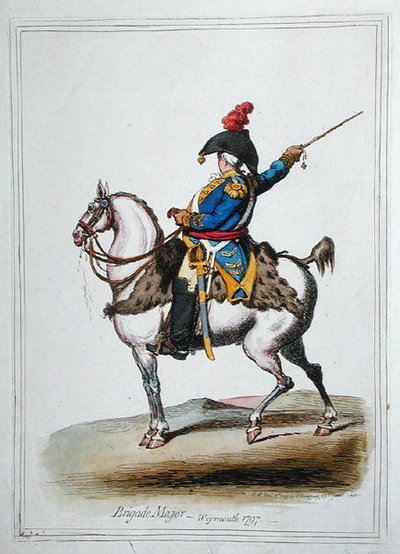 Brigade Major, publicado por Hannah Humphrey em 1797 (gravura colorida à mão) de James Gillray