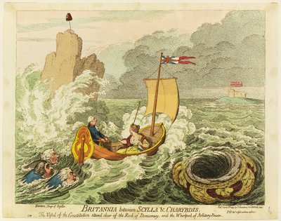 Britannia Entre Cila e Caribdis de James Gillray