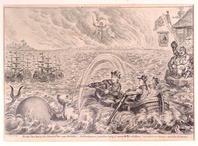 Tars britânicos que rebocam a frota dinamarquesa no porto, 1807 de James Gillray