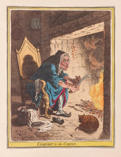 Conforto para os calos, pub. 1800 (gravura colorida à mão) de James Gillray