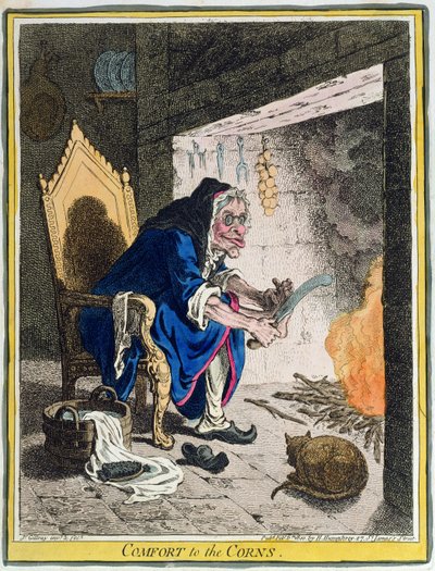 Comfort to the Corns, publicado por Hannah Humphrey em 1800 (gravura à mão colorida) de James Gillray