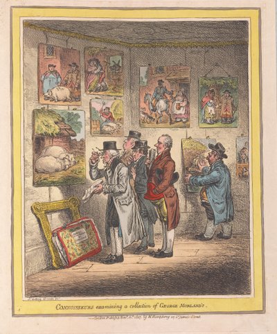 Conhecedores examinando uma coleção de George Morlands, pub. 1807 (gravura colorida à mão) de James Gillray