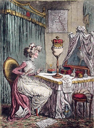 Contemplações sobre um Coronet, publicado por Hannah Humphrey em 1807 (gravura colorida à mão com tinta aquática) de James Gillray