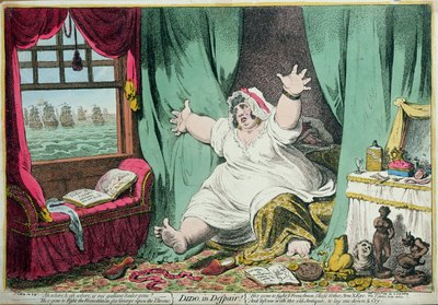 Dido in Despair, publicado por Hannah Humphrey, 1801 (gravura colorida à mão) de James Gillray