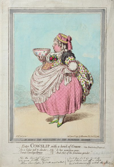 Digite Cowslip, com uma tigela de creme, publicado por Hannah Humphrey em 1795 (gravura à mão colorida) de James Gillray