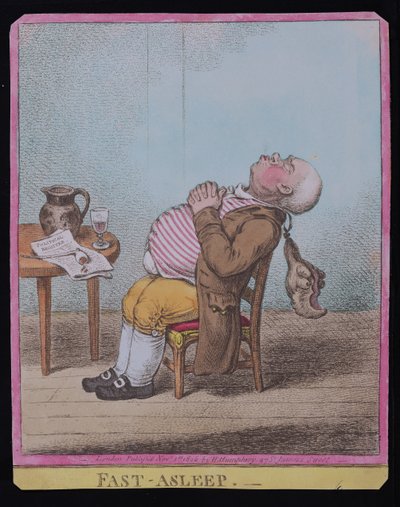 Adormecido, publicado por Hannah Humphrey em 1806 (gravura à mão colorida) (ver também 189789) de James Gillray