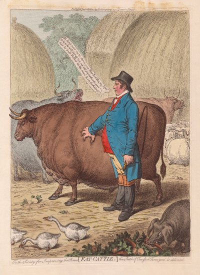 Gado Gordo, pub. 1802 (gravura colorida à mão) de James Gillray