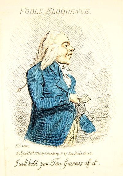 Fools Eloquence, publicado por Hannah Humphrey em 1795 (gravura colorida à mão) (detalhe de 191281) de James Gillray