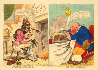 Liberdade Francesa - Escravatura Britânica, pub. 1892 (gravura colorida à mão) de James Gillray