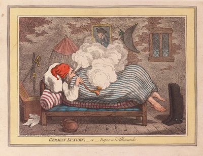 German Luxury ou Repos a LAllemande, pub. 1800 (gravura colorida à mão) de James Gillray