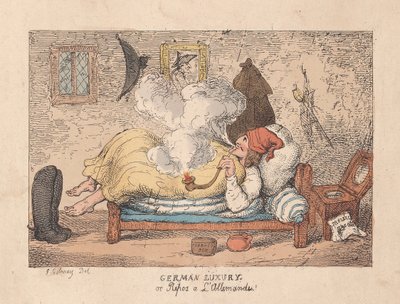 German Luxury ou Repos a LAllemande, pub. 1800 (gravura colorida à mão) de James Gillray