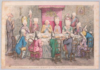 Graça antes da carne ou um peep no bar do senhor Peters. 1779 (gravura colorida à mão) de James Gillray