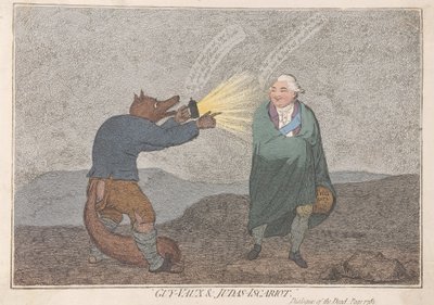Guy-Vaux e Judas-Iscariotes, pub. 1782 (gravura colorida à mão) de James Gillray