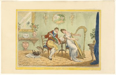 Harmony Before Matrimony (recto); Clearing the Five Bar Gate (verso) de James Gillray