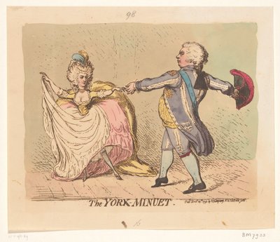 Duquesa de York e o Príncipe de Gales dançam um minueto, 1791
The York Minuet (título sobre o objecto) de James Gillray