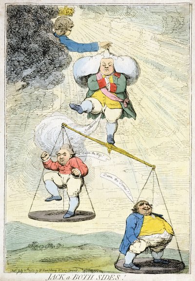 Jack a Both Sides, publicado por William Humphrey em 1783 (gravura à mão colorida) de James Gillray