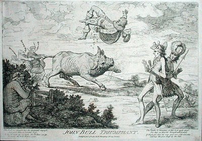 John Bull Triumphant, publicado por William Humphrey em 1780 (gravura) de James Gillray