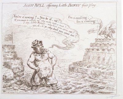 John Bull oferece pouco fair play Boney, publicado por Hannah Humphrey em 1803 de James Gillray
