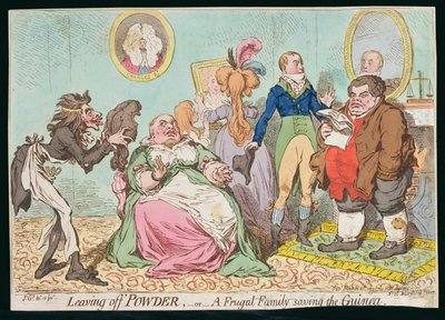 Deixando Pó ou Uma Família Frugal salvando a Guiné, publicado por Hannah Humphrey em 1795 (gravura à mão colorida) de James Gillray