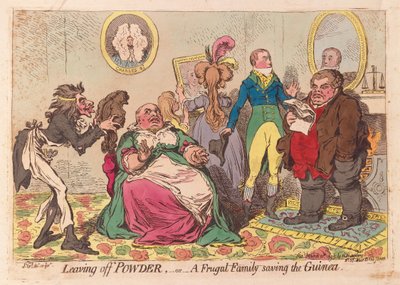 Deixando de pó, ou uma família frugal salvando a Guiné, pub.1795 (gravura colorida à mão) de James Gillray