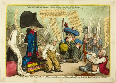 Lilliputianos-substitutos, equipar para o serviço público de James Gillray