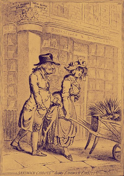 Lord Sandwich prestando atenção a um vendedor de flores de James Gillray