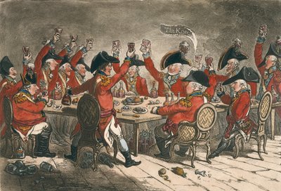 Loyal Souls, ou Uma espiada no refeitório em St. James, publicado por Hannah Humphrey em 1797 (gravura à mão colorida) de James Gillray