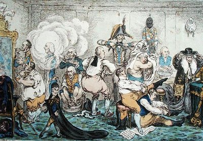 Making Decent, i.e. Broad-bottomites Getting into the Grand Costume, pub. por Hannah Humphrey de James Gillray