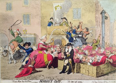 Market Day, publicado pela S.W. Fores em 1788 (gravura colorida à mão) de James Gillray