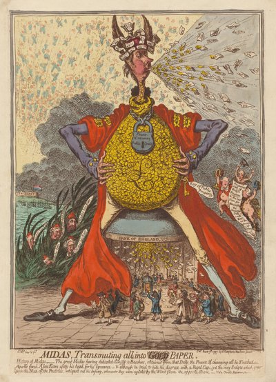 Midas, transmutando tudo em papel de James Gillray