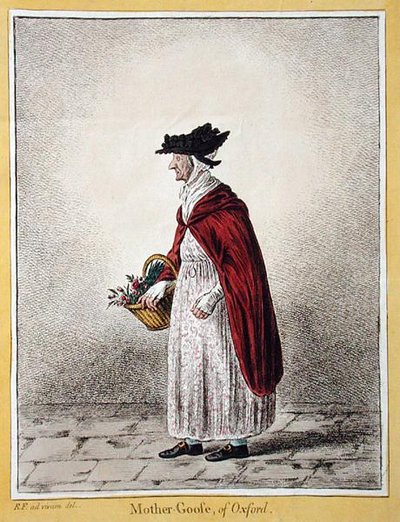 Sra. Rebecca Howse, conhecida como "Mãe Ganso de Oxford", publicada por Hannah Humphrey em 1807 (gravura colorida à mão) de James Gillray