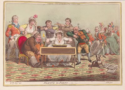 Tocando em peças, pub. 1801 (gravura colorida à mão) de James Gillray