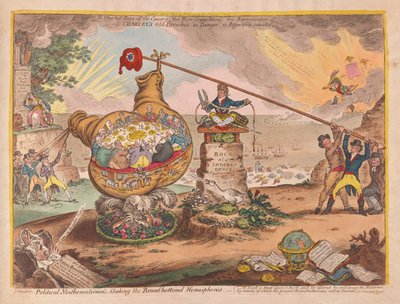 Matemáticos políticos Agitando o Conselho de fundo Hemisférios, pub. 1807 (gravura colorida à mão) de James Gillray