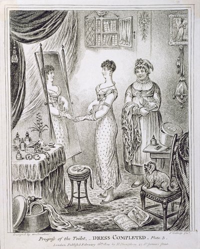 Progresso do banheiro, ou vestido concluído, publicado por Hannah Humphrey em 1810 de James Gillray