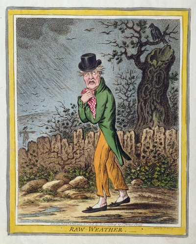 Raw Weather, publicado por Hannah Humphrey em 1808 (gravura à mão colorida) de James Gillray