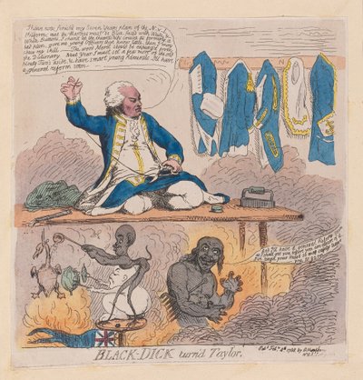 Richard Howe, 1º Conde Howe (Black-Dick turnd taylor), pub. 1788 (gravura colorida à mão) de James Gillray
