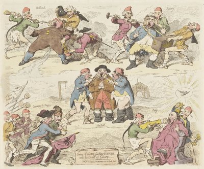 Sans-culottes alimentam a Europa com o pão da liberdade, 1793 Sans-culottes, alimentando a Europa com o Pão da Liberdade (título no objeto) de James Gillray