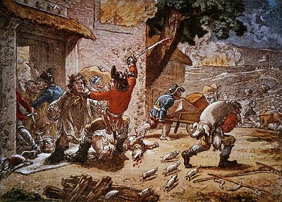 Sociedade de Irlandeses Unidos "Upon Duty" invade uma quinta para armas e alimentos de James Gillray