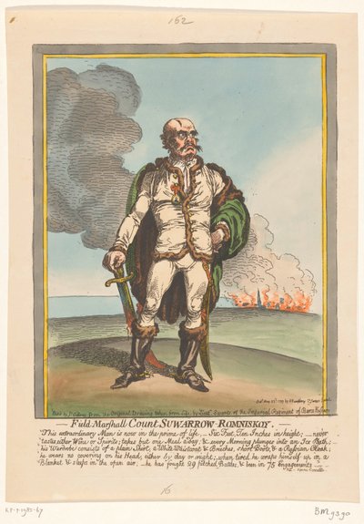 Desenho de Aleksandr Suvorov, 1799 Campo Marshall Conde Suwarrow-Romniskoy (título no objeto) de James Gillray