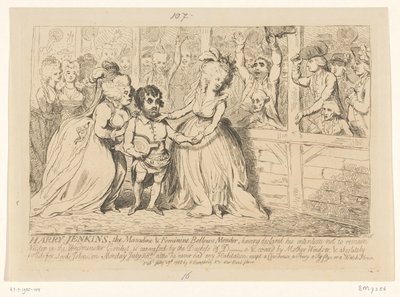 Caricatura da política interna inglesa, 1788 Harry Jenkins, O Masculino e Feminino Bellow Mender de James Gillray