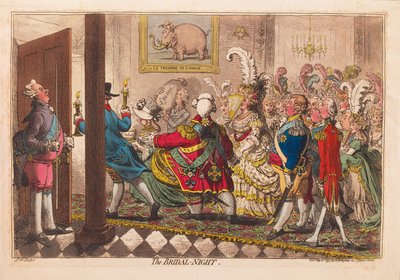 A noite nupcial, pub. 1797 (gravura colorida à mão) de James Gillray